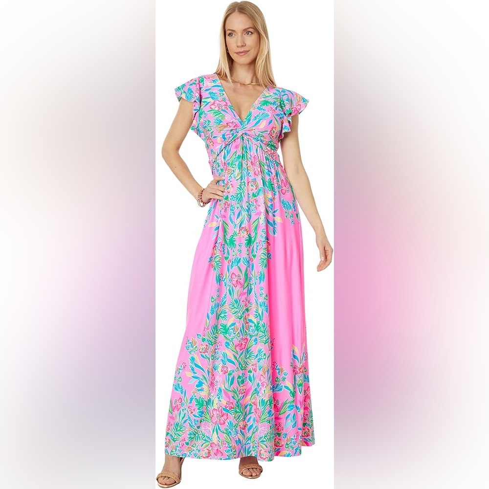 Lilly Pulitzer Verona Flutter Sleeve Maxi Sz 14